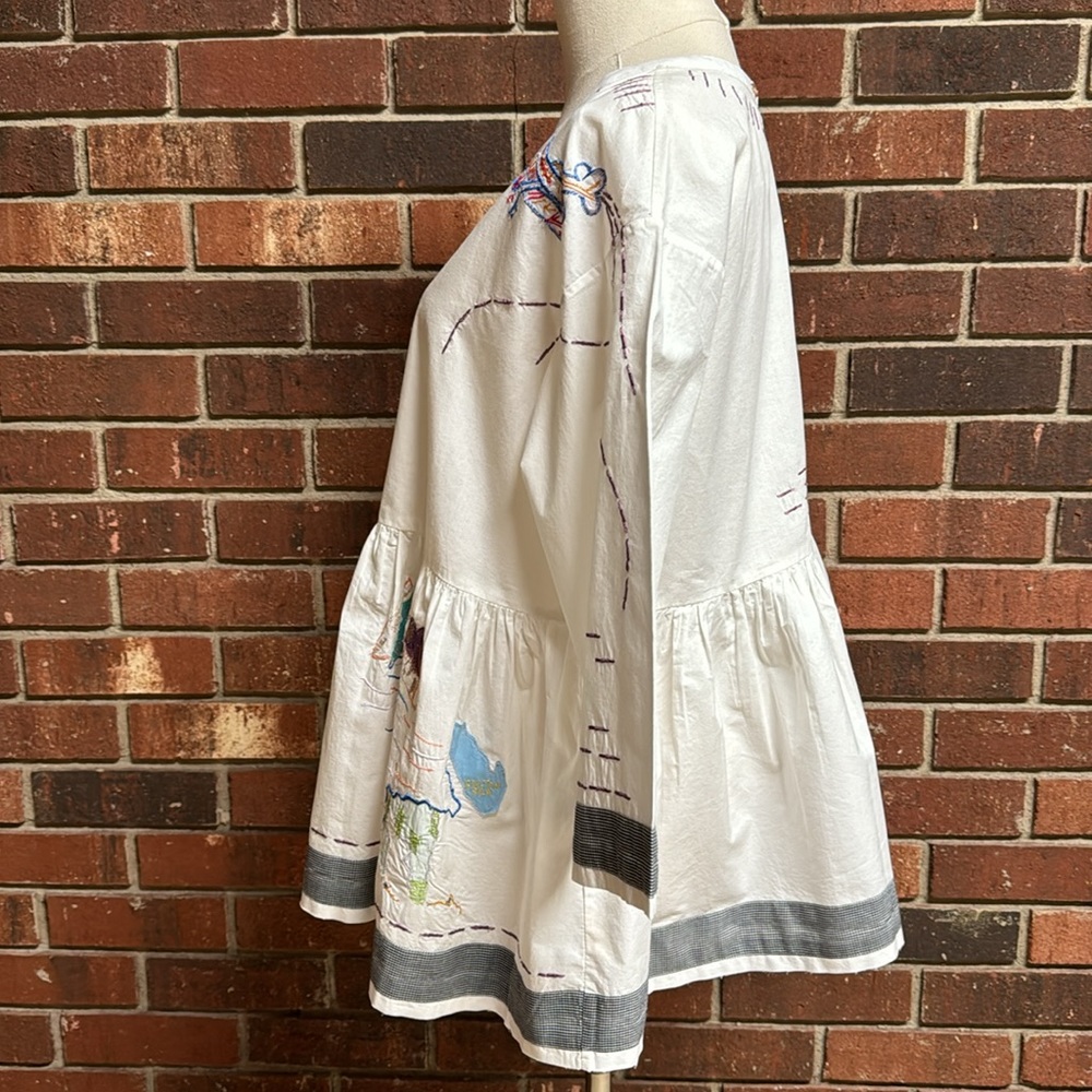 HOLDING HORSES White Embroidered Peasant Blouse with Gray Trim - Picture 8 of 16